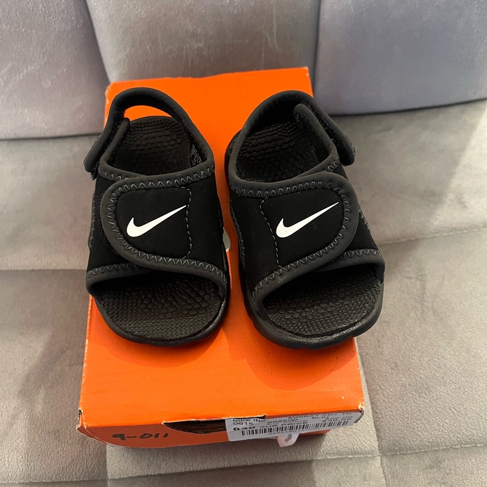 Nike Kids Black Sandals with White Swoosh
